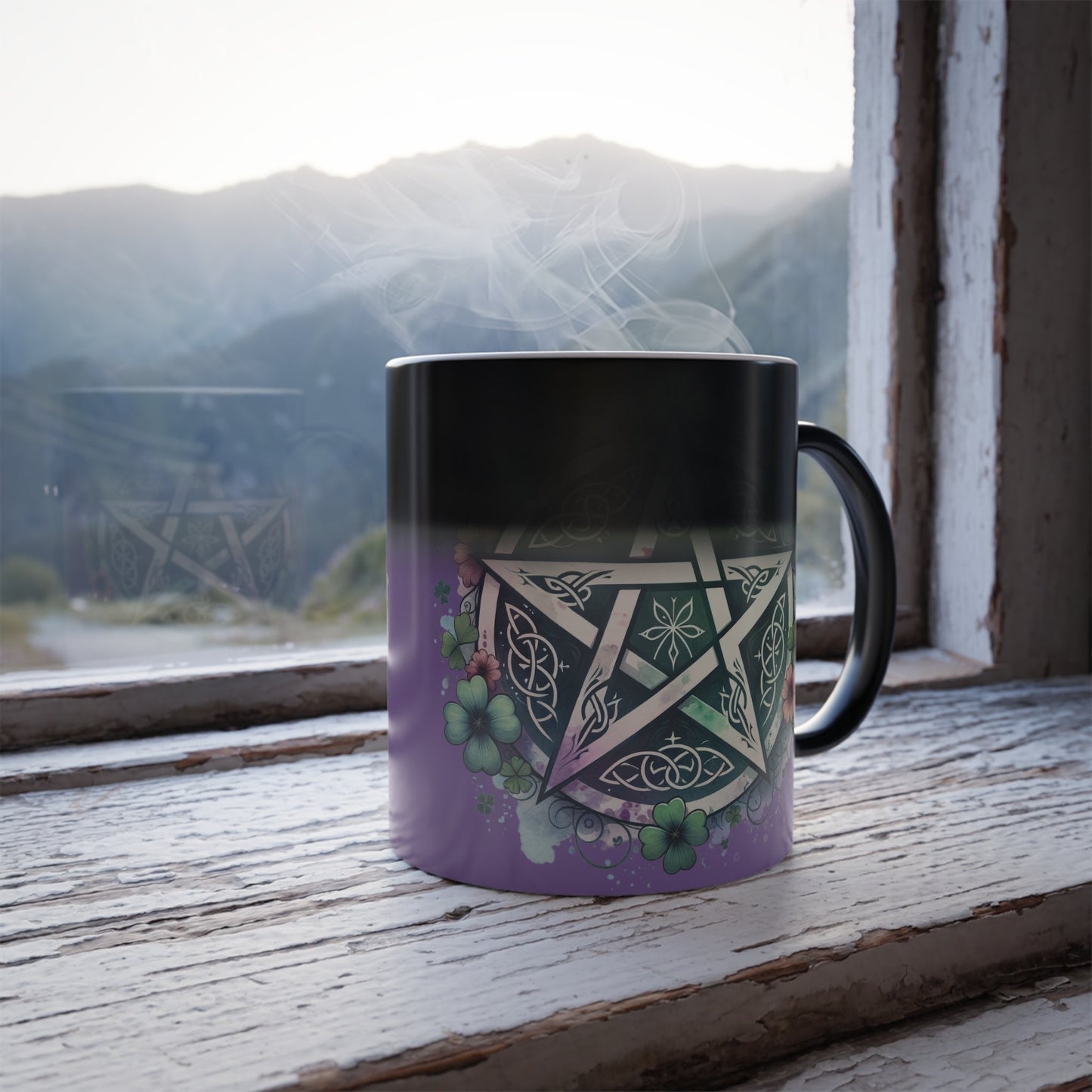 Witchy Floral Pentacle Color Morphing Mug, 11oz - Moon & Starr Handcrafted LLC