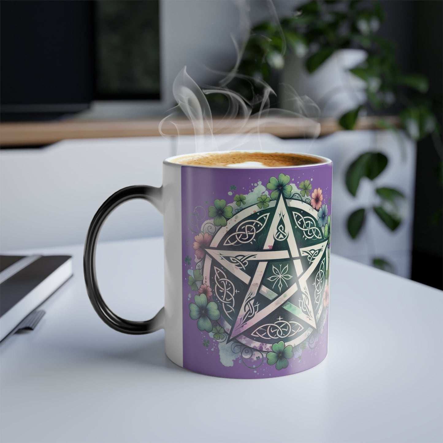Witchy Floral Pentacle Color Morphing Mug, 11oz - Moon & Starr Handcrafted LLC