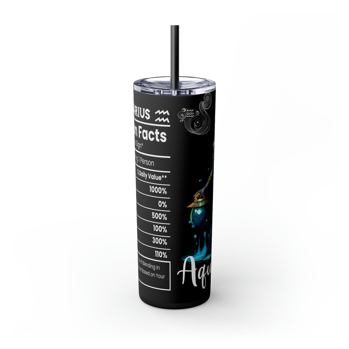 Aquarius Nutrition Facts Skinny Tumbler with Straw, 20oz - Moon & Starr Handcrafted Jewelry && More!