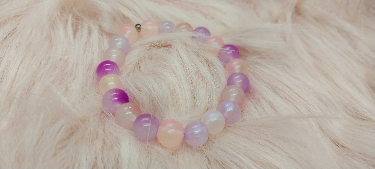Beaded Stretchy Bracelet for Small Wrists, Gifts for Her, Bracelets for Women and Girls, Pink And Purple Glass Beads And Glow Beads, unique - Moon & Starr Handcrafted Jewelry && More!