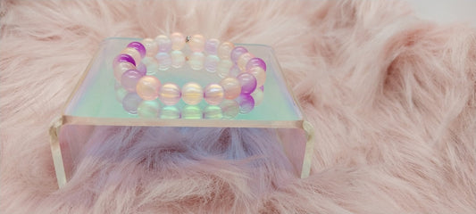 Beaded Stretchy Bracelet for Small Wrists, Gifts for Her, Bracelets for Women and Girls, Pink And Purple Glass Beads And Glow Beads, unique - Moon & Starr Handcrafted Jewelry && More!