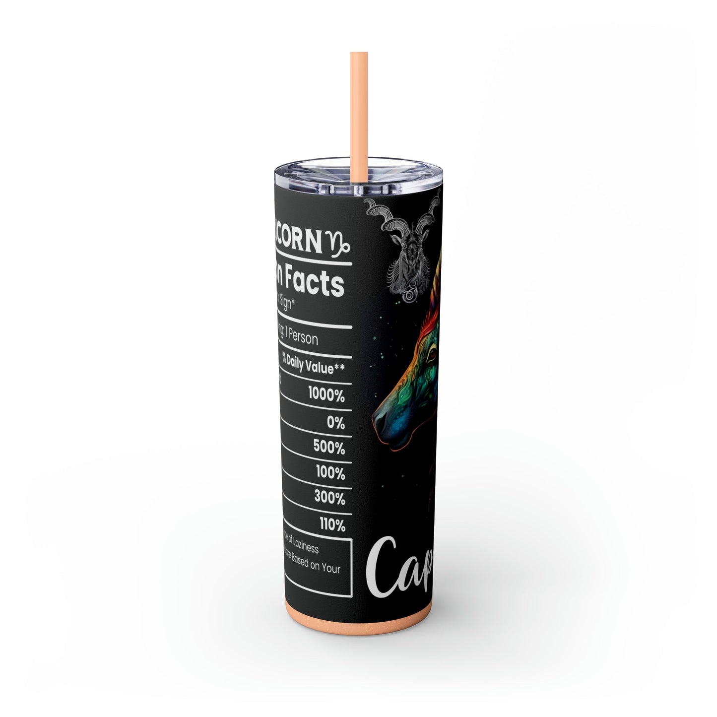 Capricorn Nutrition Facts Skinny Tumbler with Straw, 20oz - Moon & Starr Handcrafted Jewelry && More!