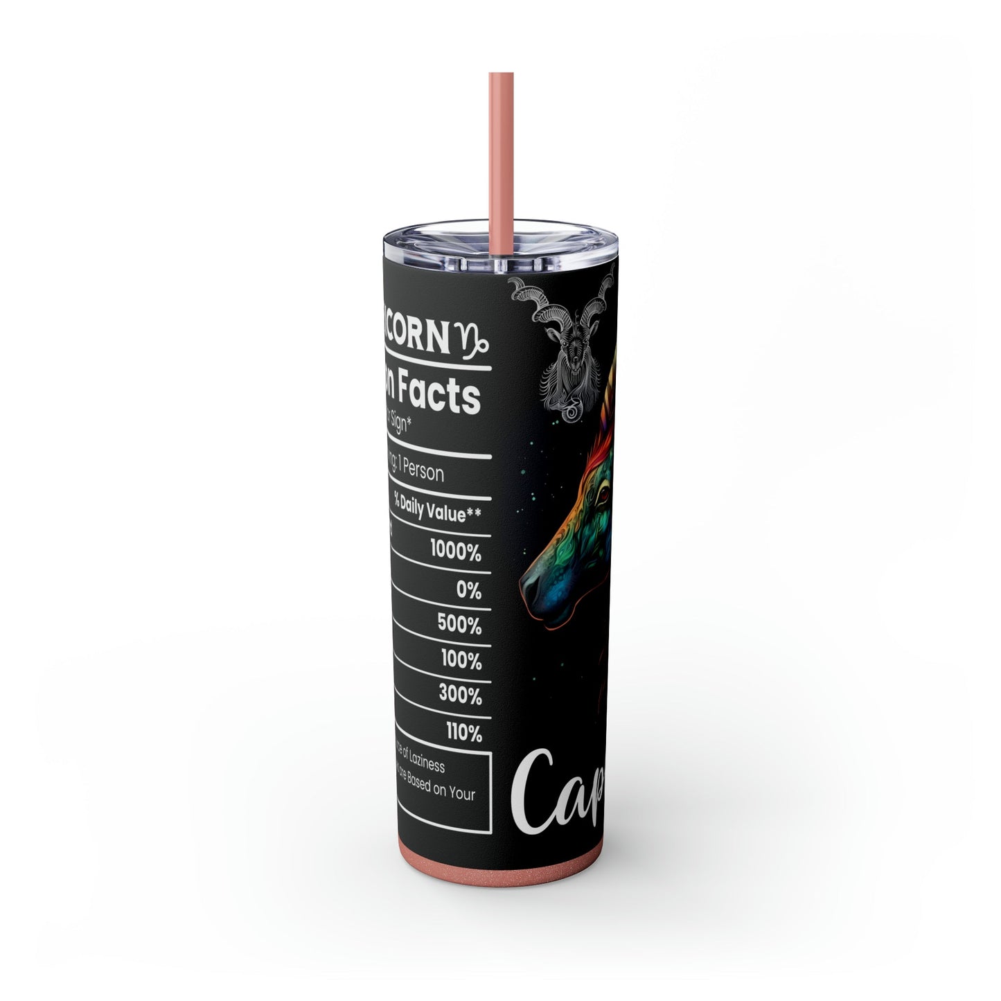 Capricorn Nutrition Facts Skinny Tumbler with Straw, 20oz - Moon & Starr Handcrafted Jewelry && More!