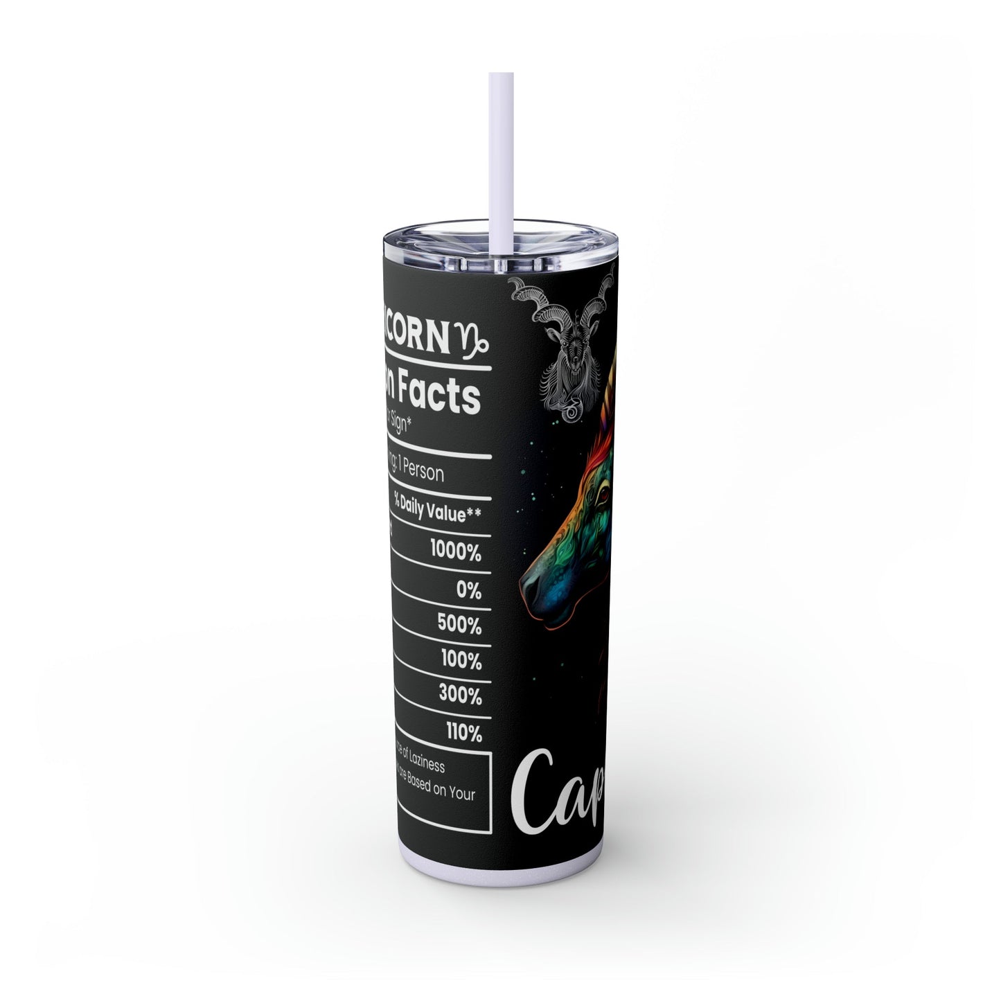 Capricorn Nutrition Facts Skinny Tumbler with Straw, 20oz - Moon & Starr Handcrafted Jewelry && More!