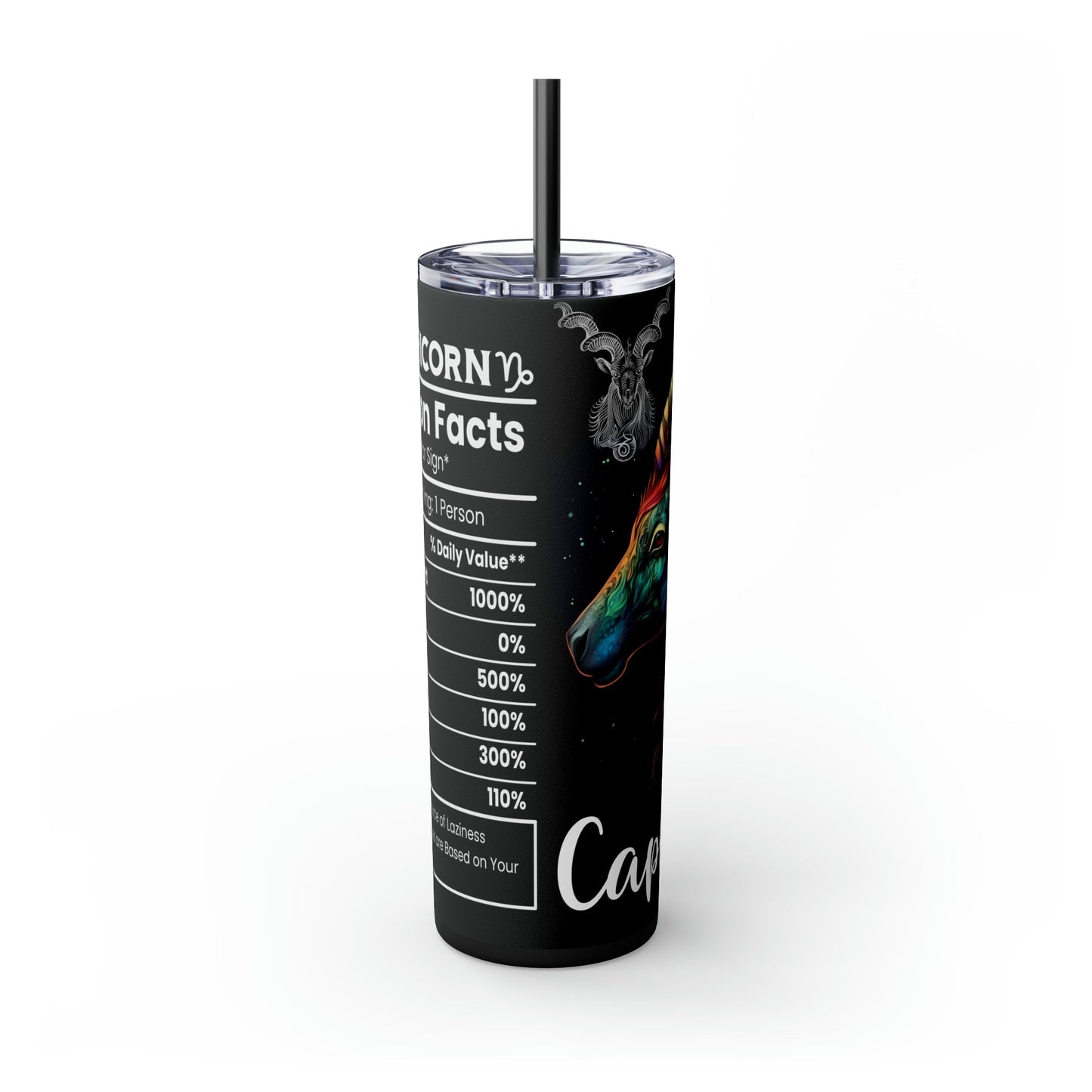 Capricorn Nutrition Facts Skinny Tumbler with Straw, 20oz - Moon & Starr Handcrafted Jewelry && More!