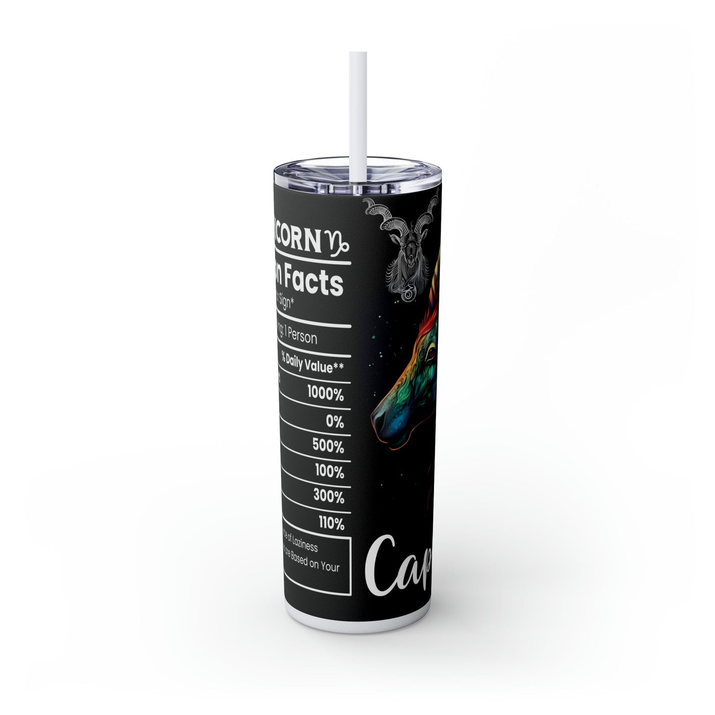 Capricorn Nutrition Facts Skinny Tumbler with Straw, 20oz - Moon & Starr Handcrafted Jewelry && More!