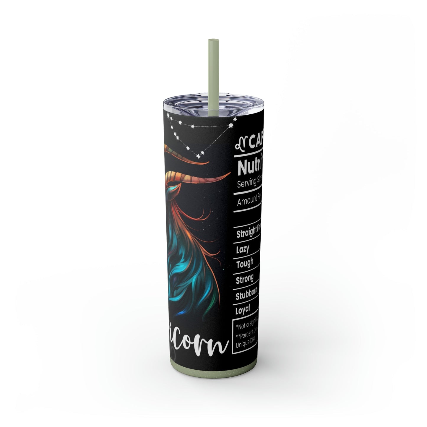 Capricorn Nutrition Facts Skinny Tumbler with Straw, 20oz - Moon & Starr Handcrafted Jewelry && More!