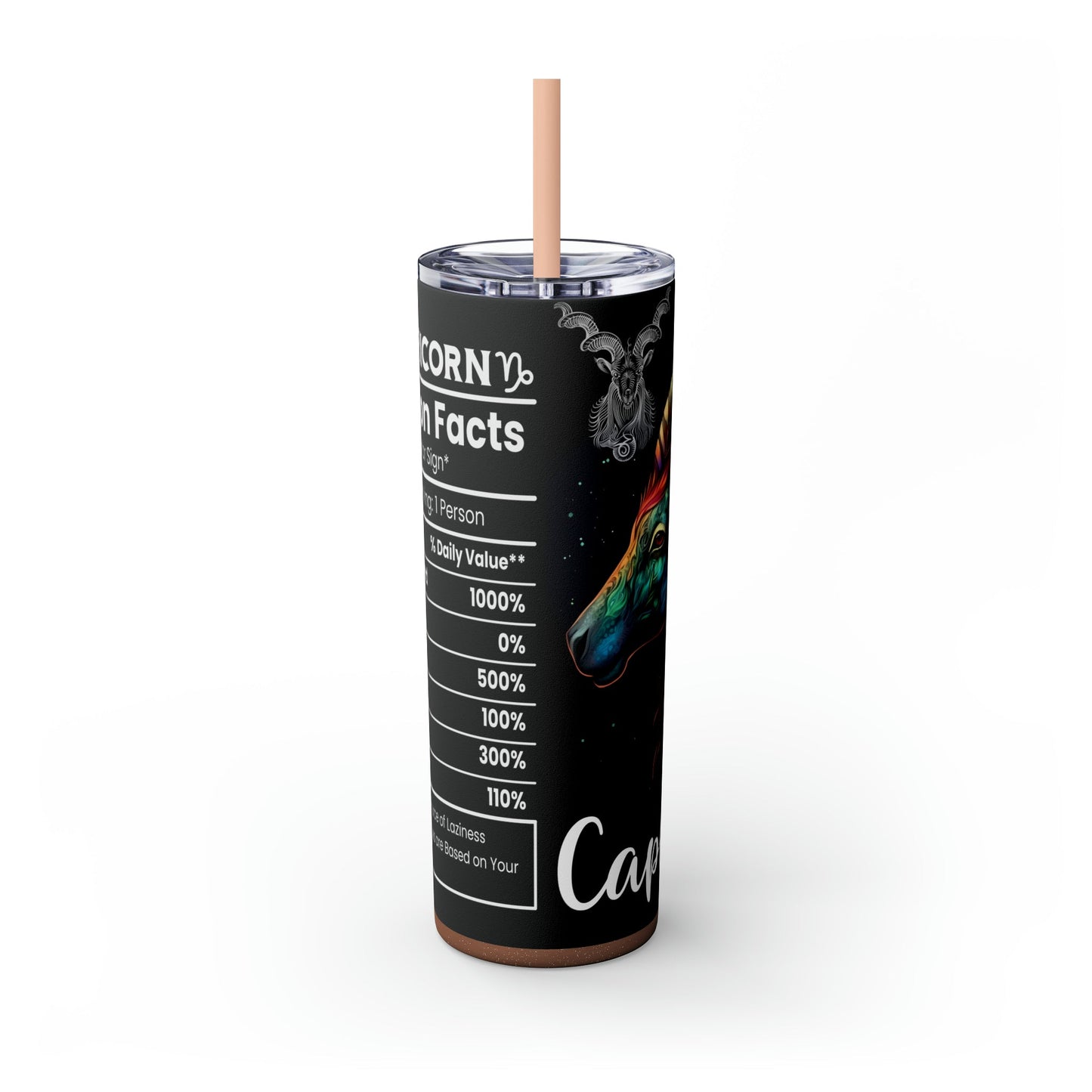 Capricorn Nutrition Facts Skinny Tumbler with Straw, 20oz - Moon & Starr Handcrafted Jewelry && More!