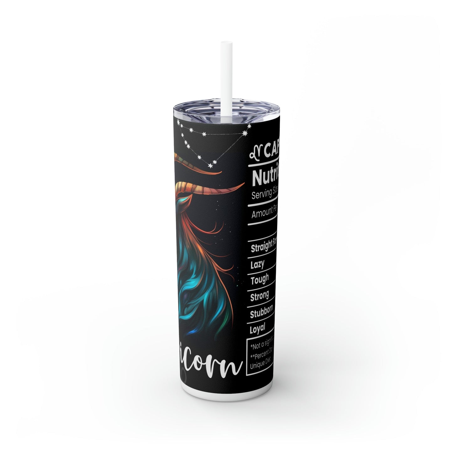 Capricorn Nutrition Facts Skinny Tumbler with Straw, 20oz - Moon & Starr Handcrafted Jewelry && More!