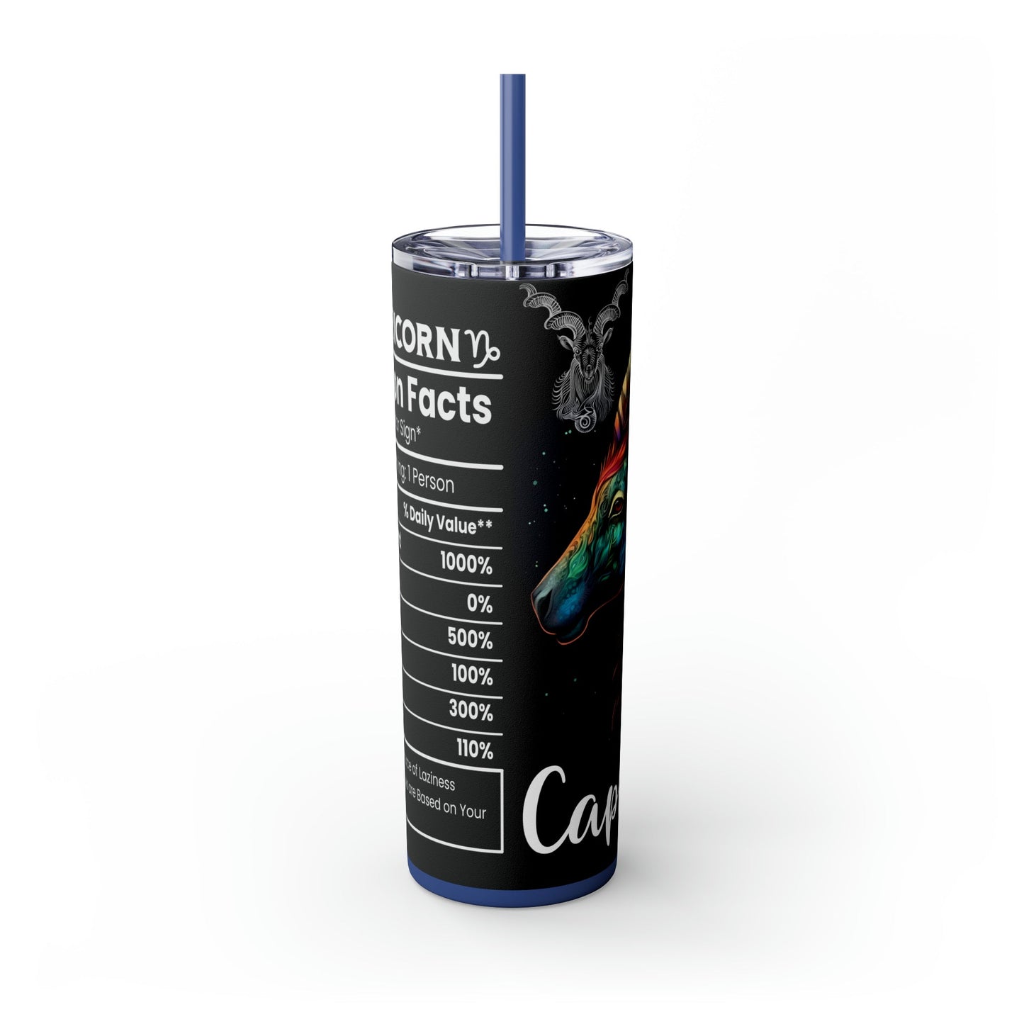 Capricorn Nutrition Facts Skinny Tumbler with Straw, 20oz - Moon & Starr Handcrafted Jewelry && More!