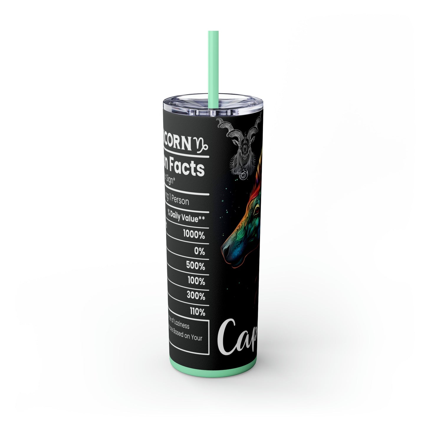 Capricorn Nutrition Facts Skinny Tumbler with Straw, 20oz - Moon & Starr Handcrafted Jewelry && More!