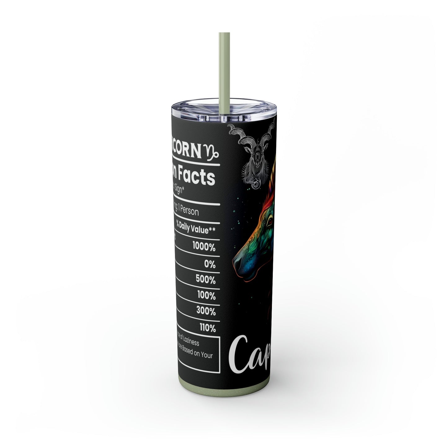 Capricorn Nutrition Facts Skinny Tumbler with Straw, 20oz - Moon & Starr Handcrafted Jewelry && More!