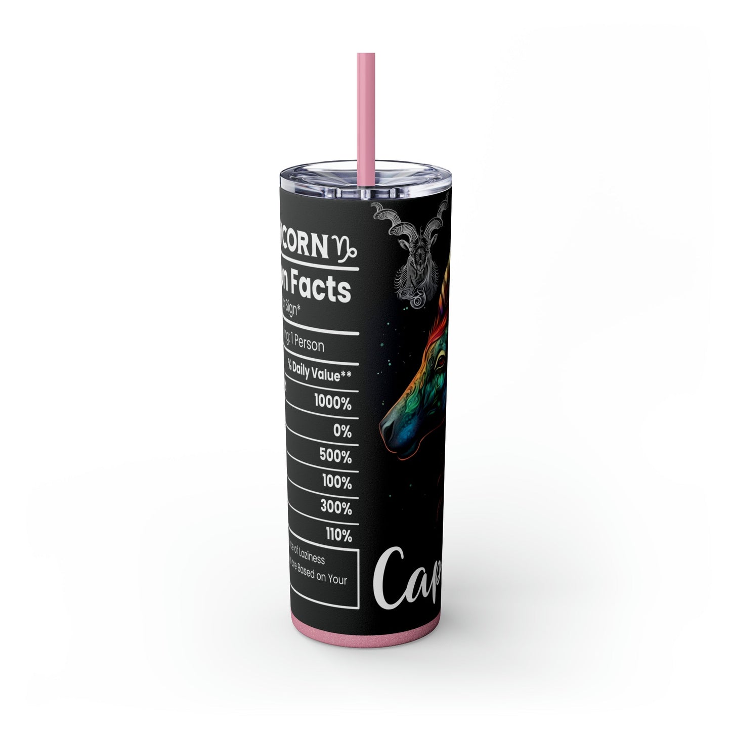 Capricorn Nutrition Facts Skinny Tumbler with Straw, 20oz - Moon & Starr Handcrafted Jewelry && More!