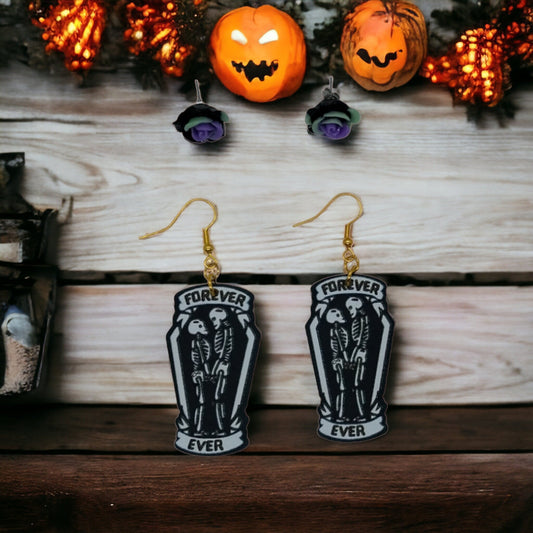 Forever Skeletons Dangle And Dark Rose's Stud Earrings Set for Women, Gold Plated, Charm Dangle and Flowers Stud Halloween Earring Set - Moon & Starr Handcrafted Jewelry && More!