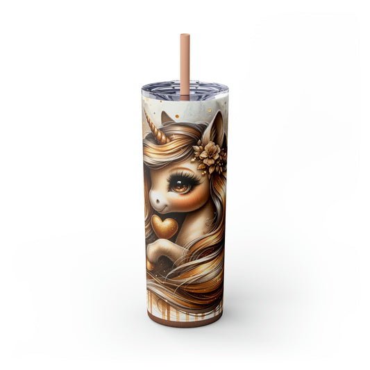 Golden Unicorn Skinny Tumbler with Straw, 20oz - Moon & Starr Handcrafted Jewelry && More!