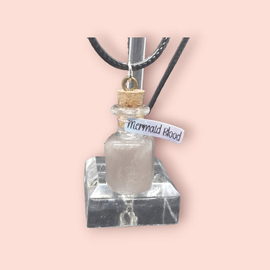 Handmade Unique Bottle Necklace- "Mermaid Blood" Fairytale Inspired, Gifts For Her, Witchy Jar Necklace, Chain Necklace for Women - Moon & Starr Handcrafted Jewelry && More!