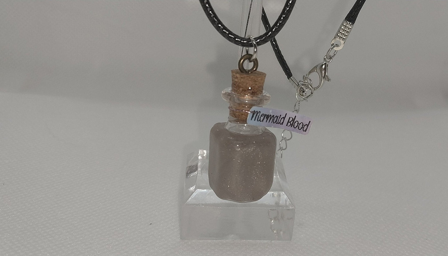 Handmade Unique Bottle Necklace- "Mermaid Blood" Fairytale Inspired, Gifts For Her, Witchy Jar Necklace, Chain Necklace for Women - Moon & Starr Handcrafted Jewelry && More!