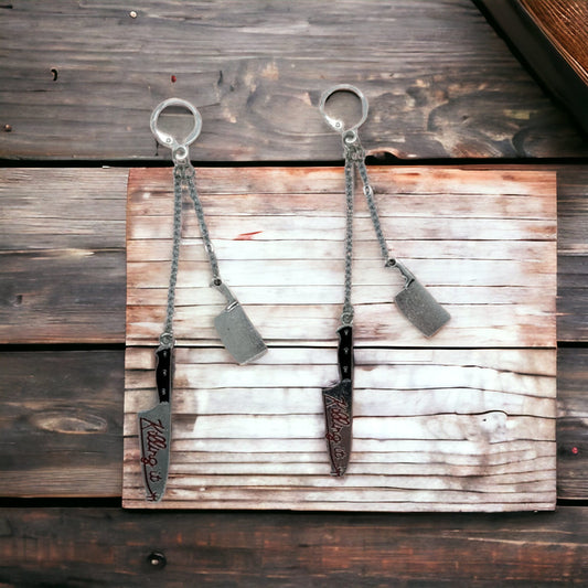 Killin It Chain Dangle Earrings, Unique Halloween Goth Emo Punk Horror Charm Earrings For Women - Moon & Starr Handcrafted Jewelry && More!