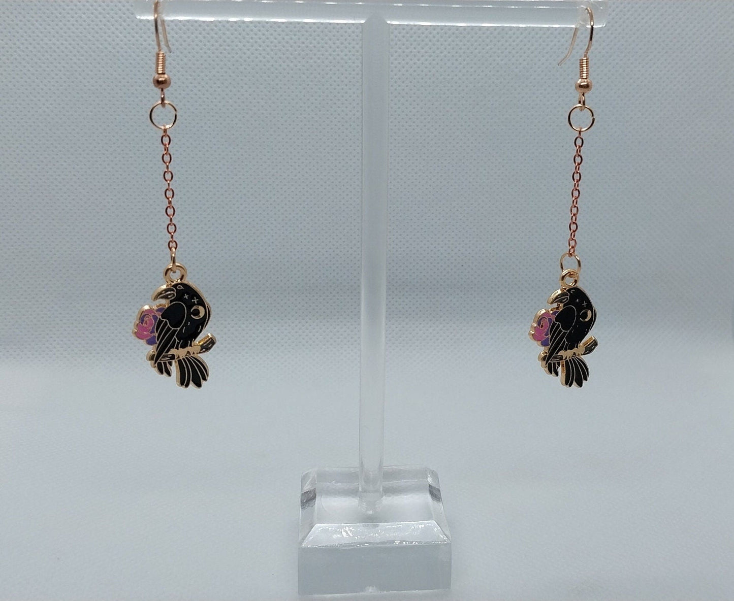 Rose Gold Colored Raven Chain Dangle Earrings - Moon & Starr Handcrafted Jewelry && More!