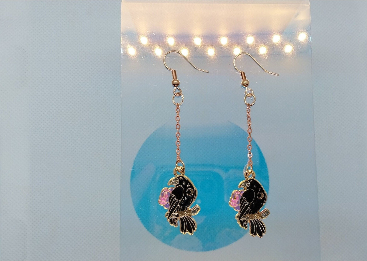 Rose Gold Colored Raven Chain Dangle Earrings - Moon & Starr Handcrafted Jewelry && More!