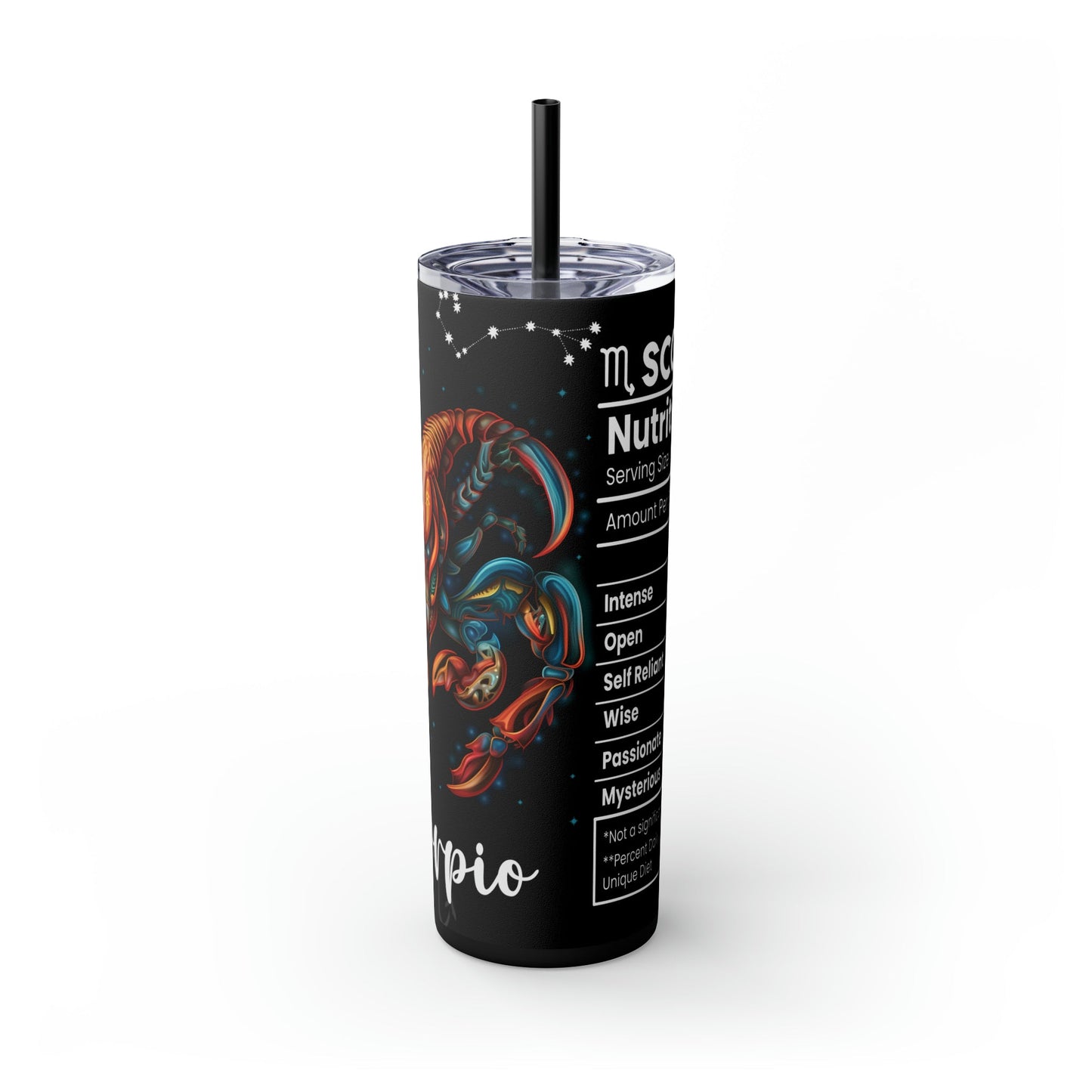 Scorpio Nutrition Facts Skinny Tumbler with Straw, 20oz - Moon & Starr Handcrafted Jewelry && More!
