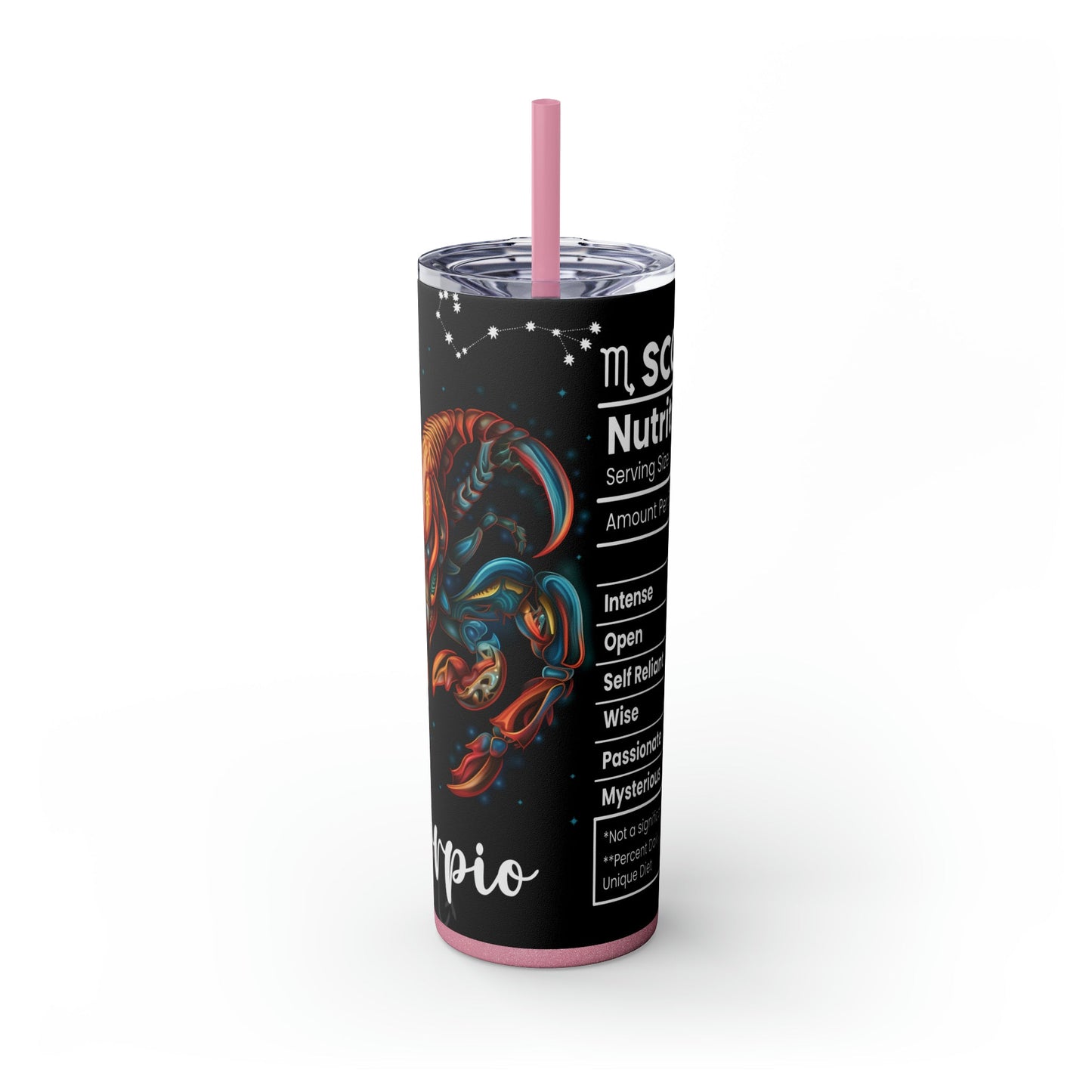 Scorpio Nutrition Facts Skinny Tumbler with Straw, 20oz - Moon & Starr Handcrafted Jewelry && More!