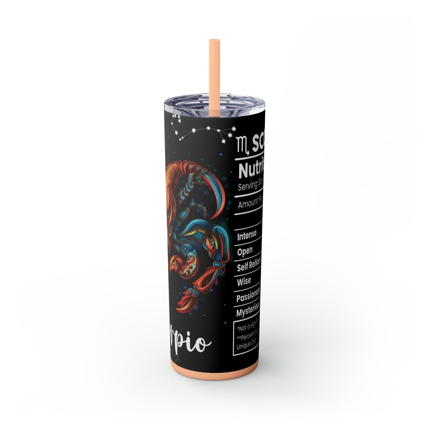 Scorpio Nutrition Facts Skinny Tumbler with Straw, 20oz - Moon & Starr Handcrafted Jewelry && More!
