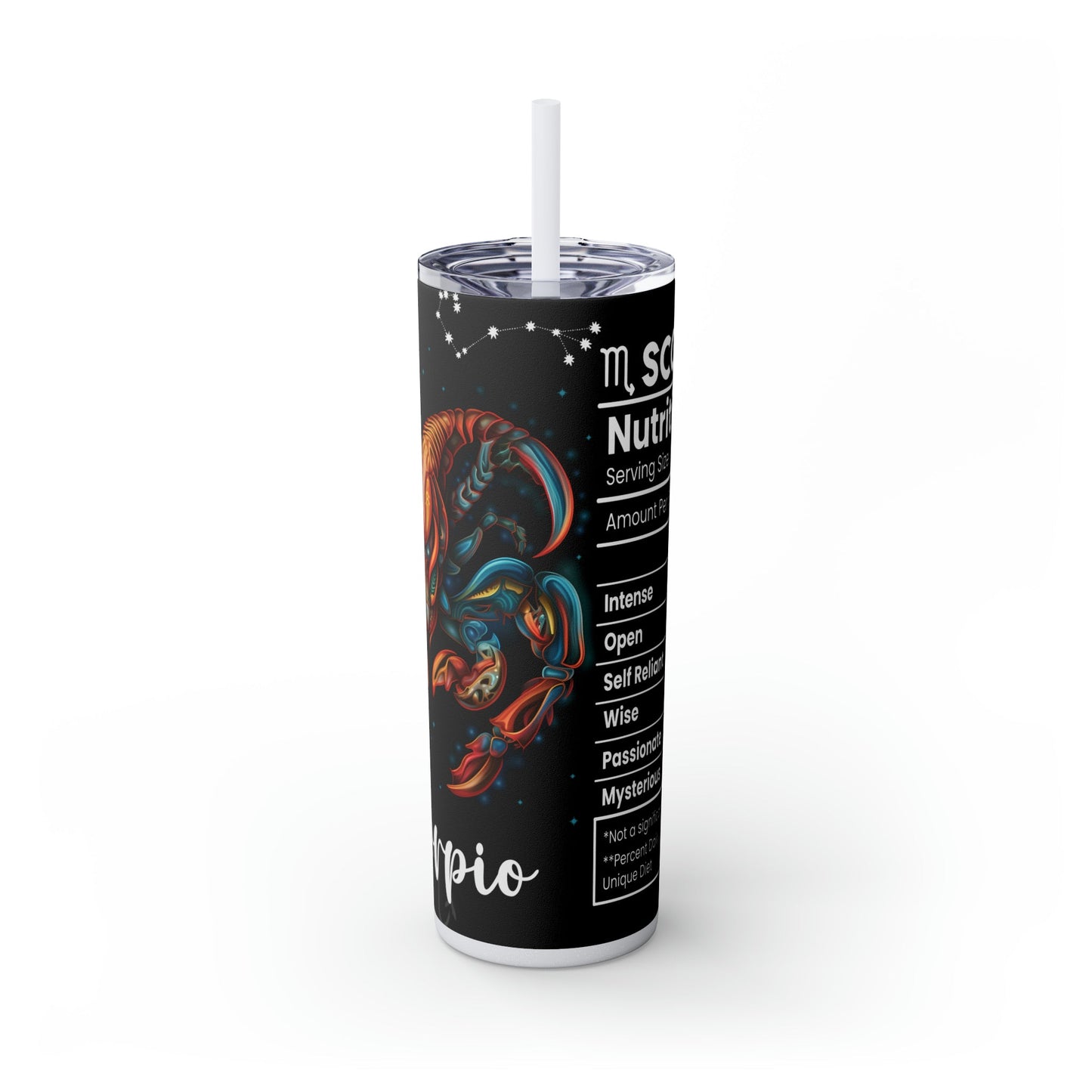Scorpio Nutrition Facts Skinny Tumbler with Straw, 20oz - Moon & Starr Handcrafted Jewelry && More!