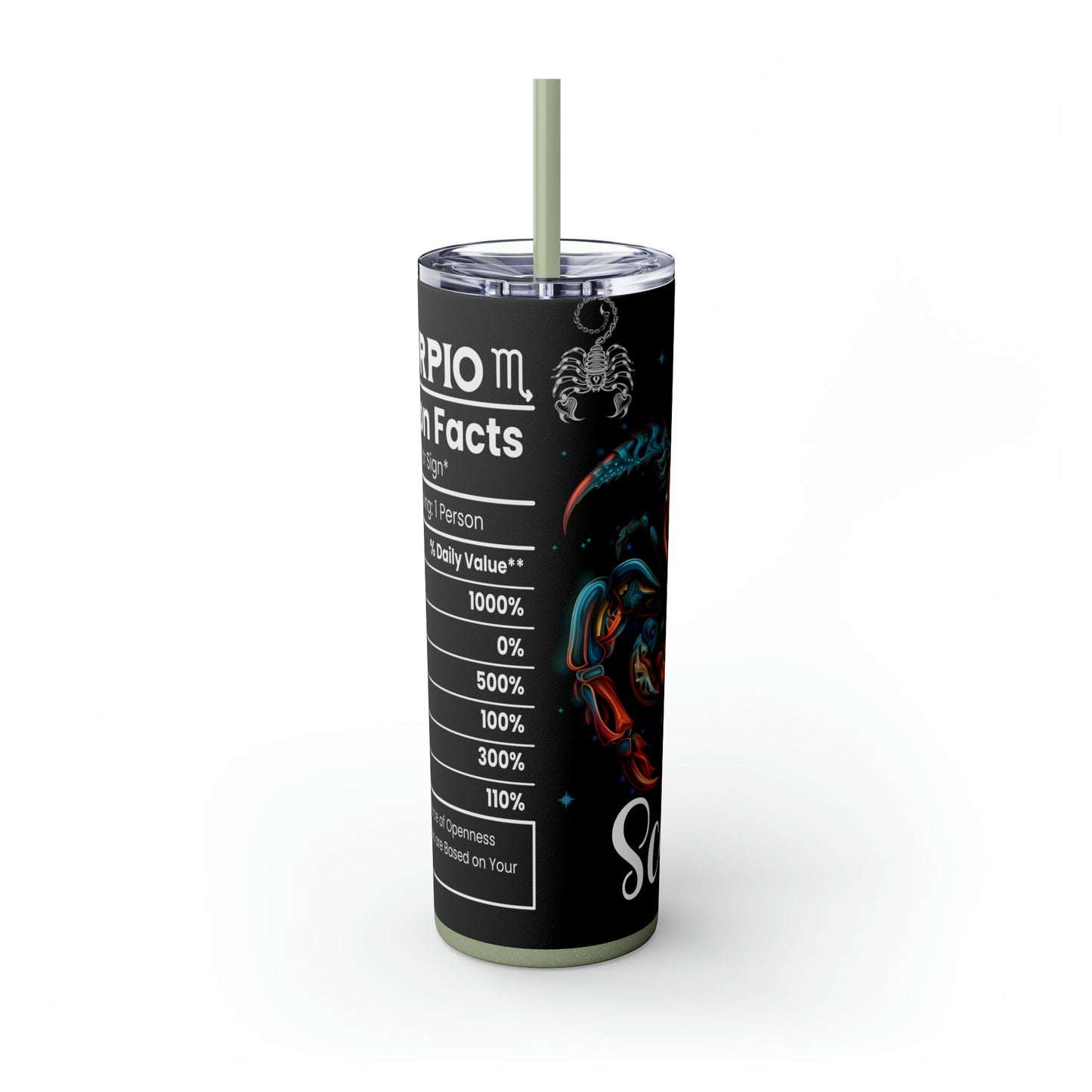 Scorpio Nutrition Facts Skinny Tumbler with Straw, 20oz - Moon & Starr Handcrafted Jewelry && More!