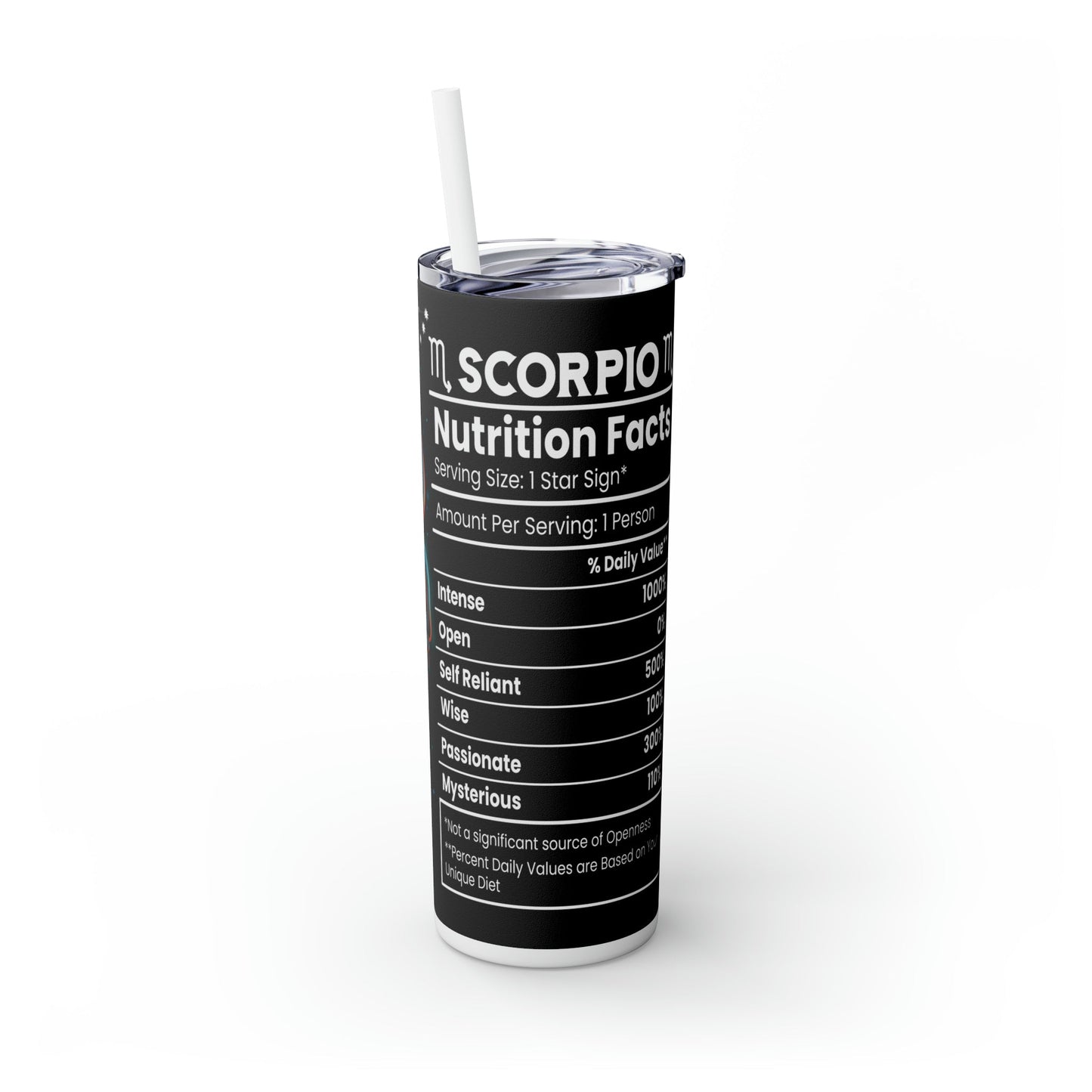 Scorpio Nutrition Facts Skinny Tumbler with Straw, 20oz - Moon & Starr Handcrafted Jewelry && More!