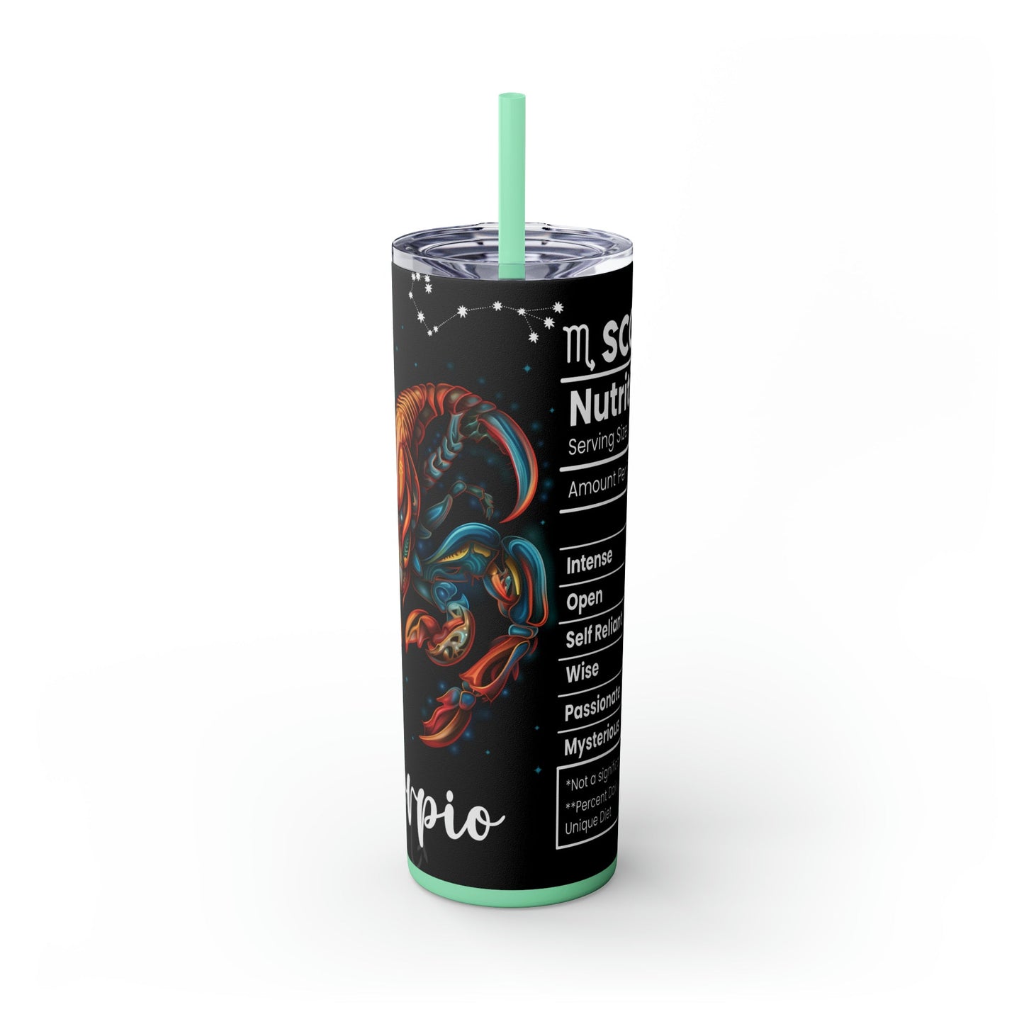 Scorpio Nutrition Facts Skinny Tumbler with Straw, 20oz - Moon & Starr Handcrafted Jewelry && More!