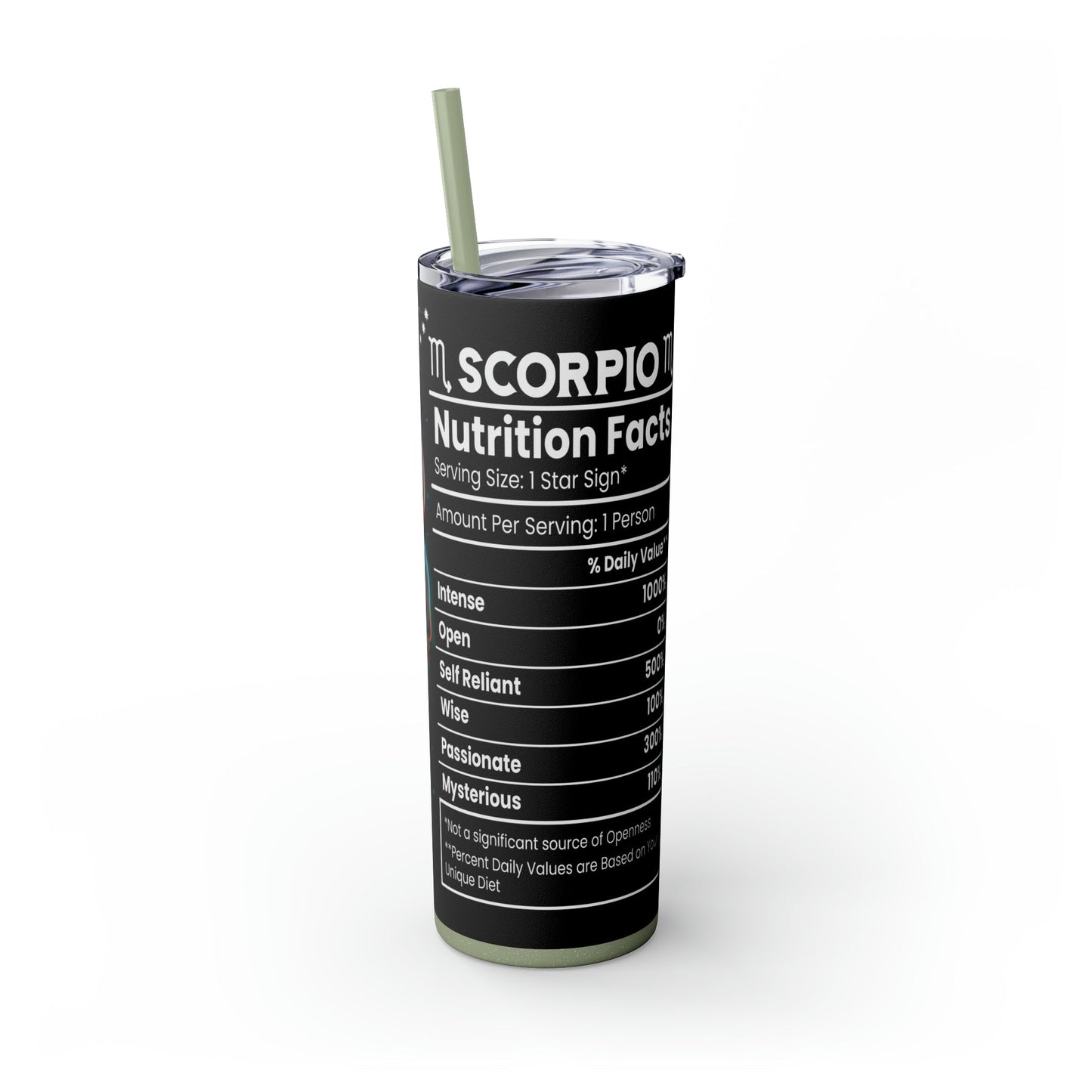 Scorpio Nutrition Facts Skinny Tumbler with Straw, 20oz - Moon & Starr Handcrafted Jewelry && More!