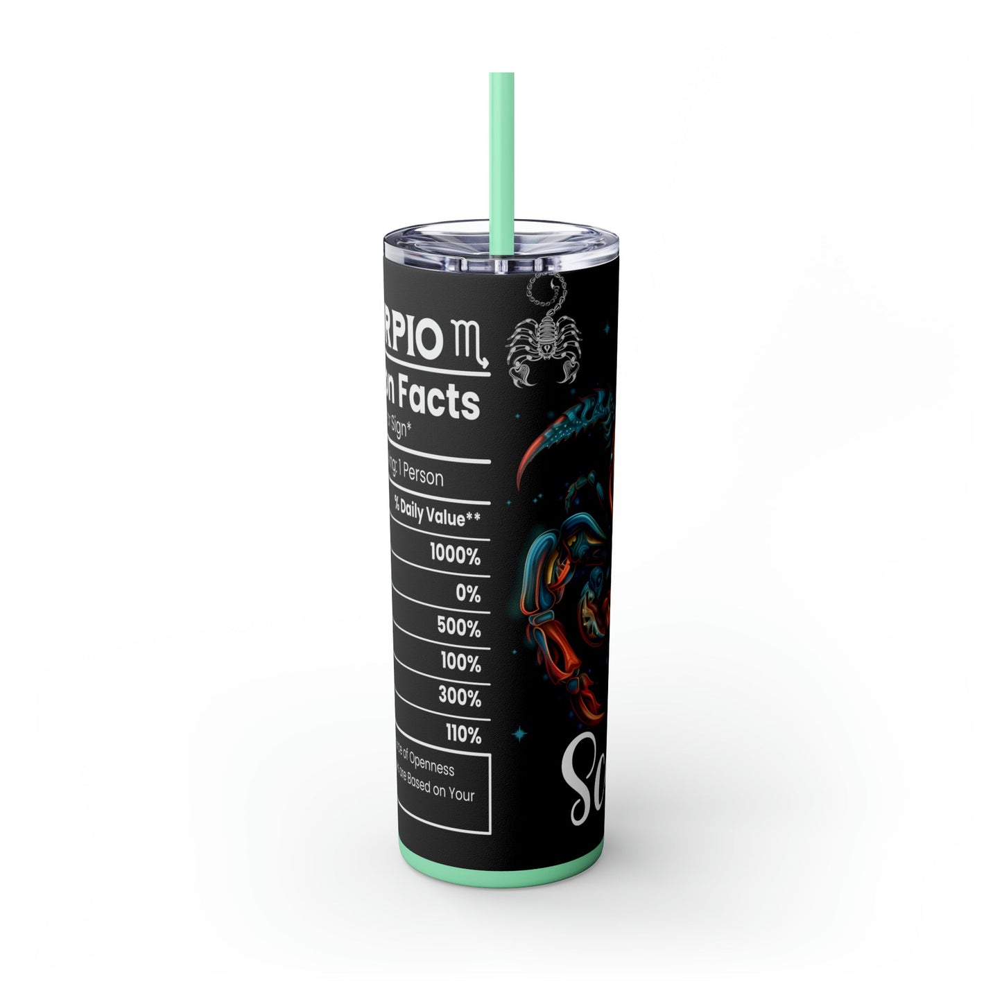 Scorpio Nutrition Facts Skinny Tumbler with Straw, 20oz - Moon & Starr Handcrafted Jewelry && More!