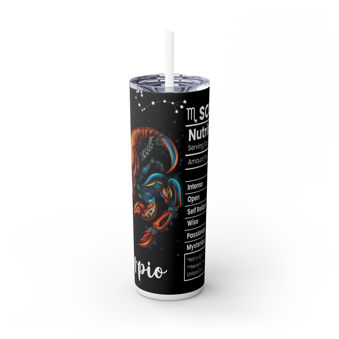 Scorpio Nutrition Facts Skinny Tumbler with Straw, 20oz - Moon & Starr Handcrafted Jewelry && More!