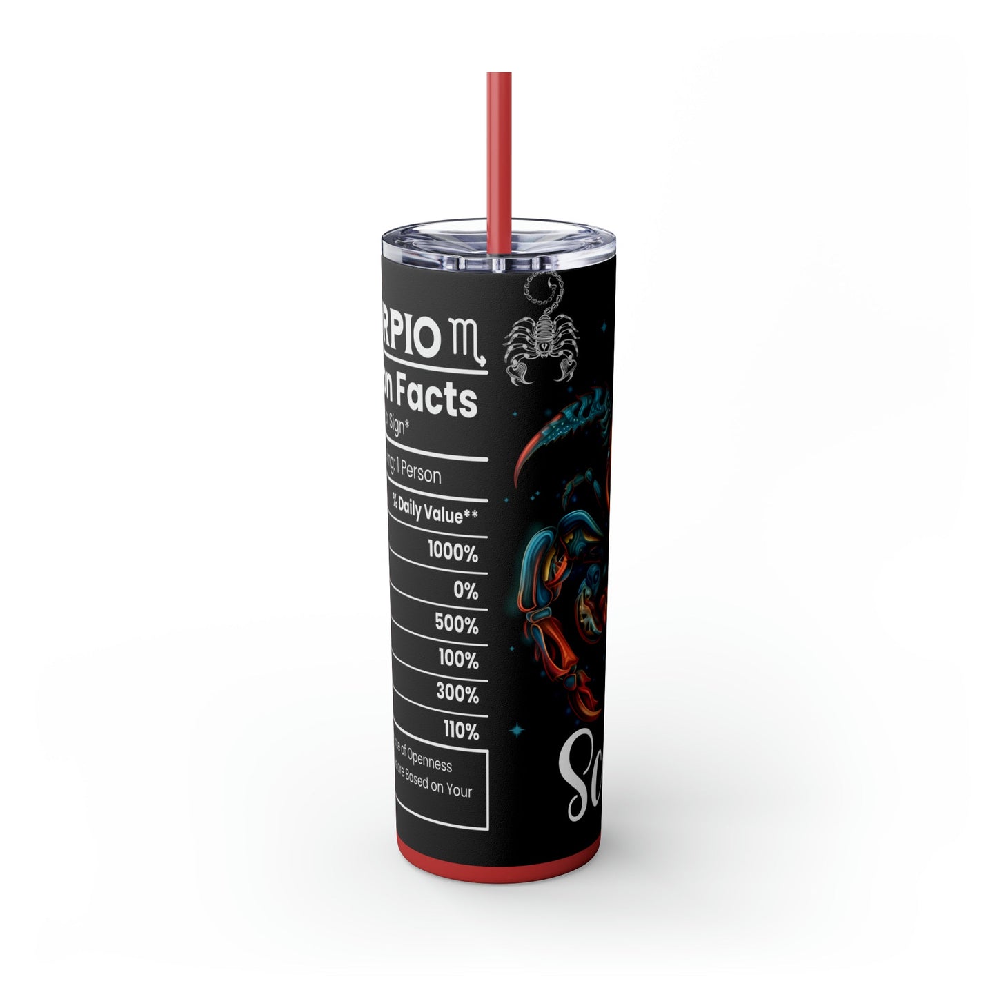Scorpio Nutrition Facts Skinny Tumbler with Straw, 20oz - Moon & Starr Handcrafted Jewelry && More!
