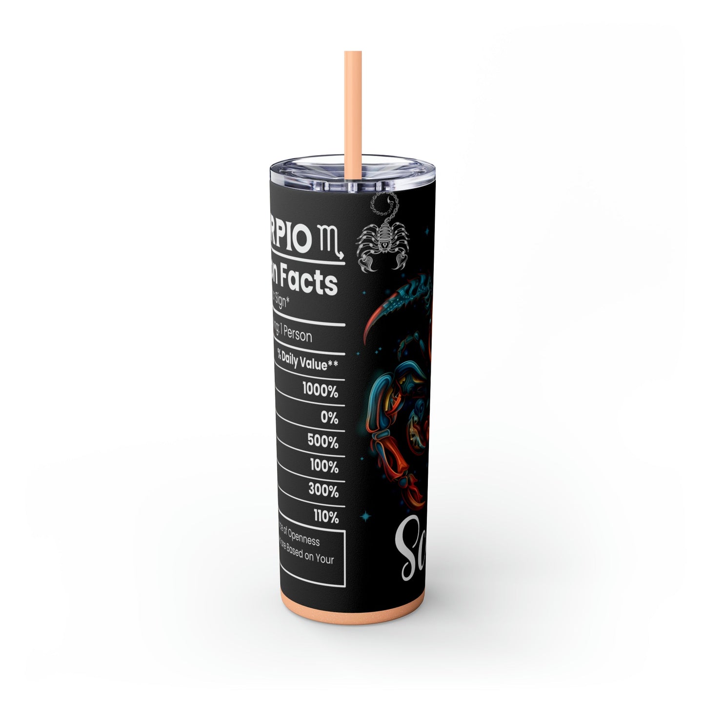Scorpio Nutrition Facts Skinny Tumbler with Straw, 20oz - Moon & Starr Handcrafted Jewelry && More!