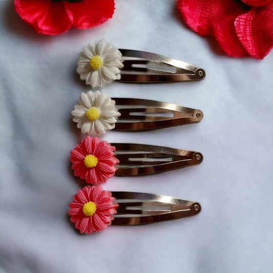 Simple Floral Hair Barrettes Set of 2, 5 Colors - Moon & Starr Handcrafted Jewelry && More!