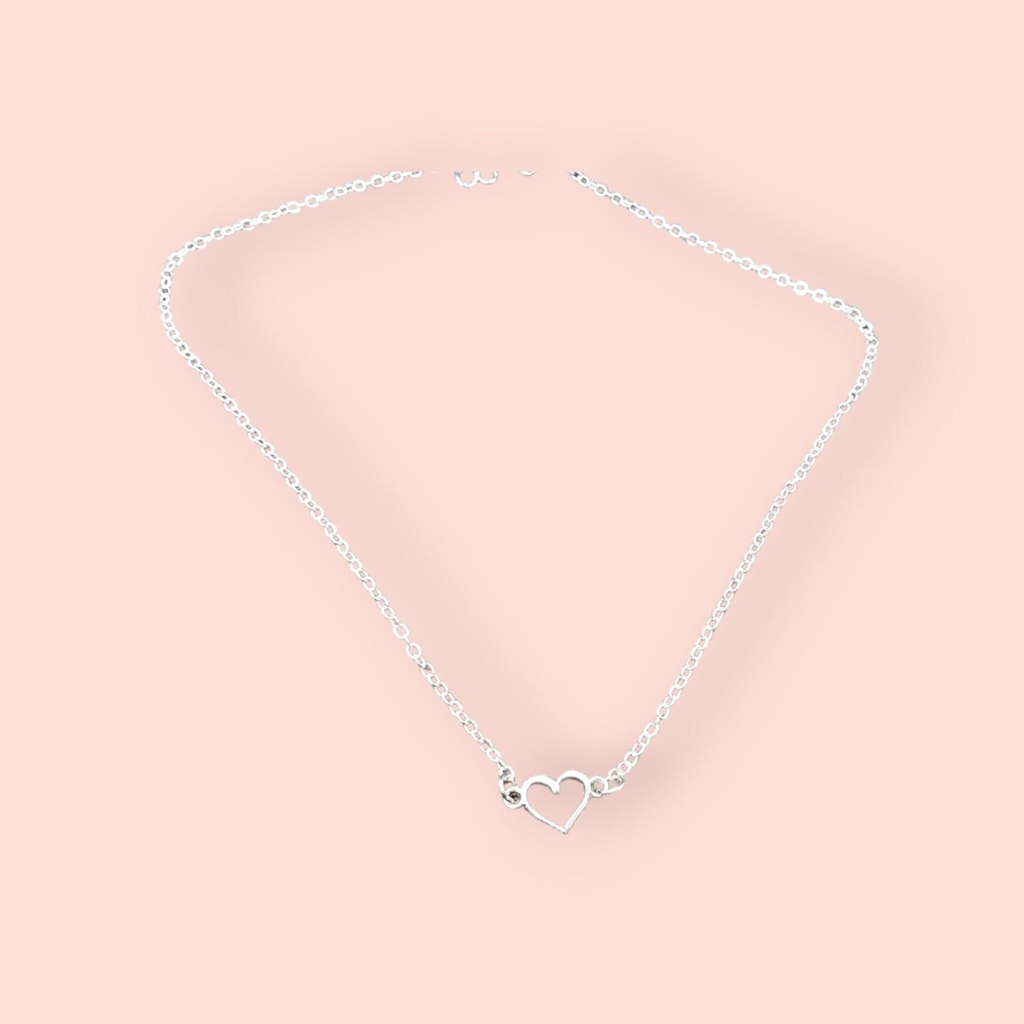 Small Simple Silver Heart Chain Choker Necklace, Minimalist Jewelry For Women, Cute Dainty Heart Chain Necklace - Moon & Starr Handcrafted Jewelry && More!
