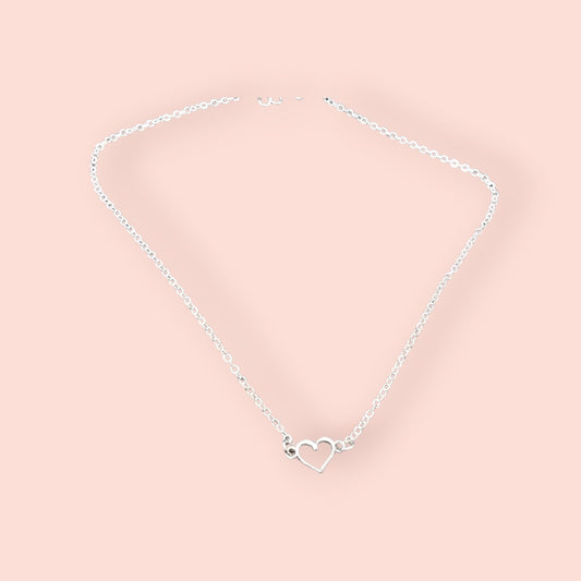 Small Simple Silver Heart Chain Choker Necklace, Minimalist Jewelry For Women, Cute Dainty Heart Chain Necklace - Moon & Starr Handcrafted Jewelry && More!