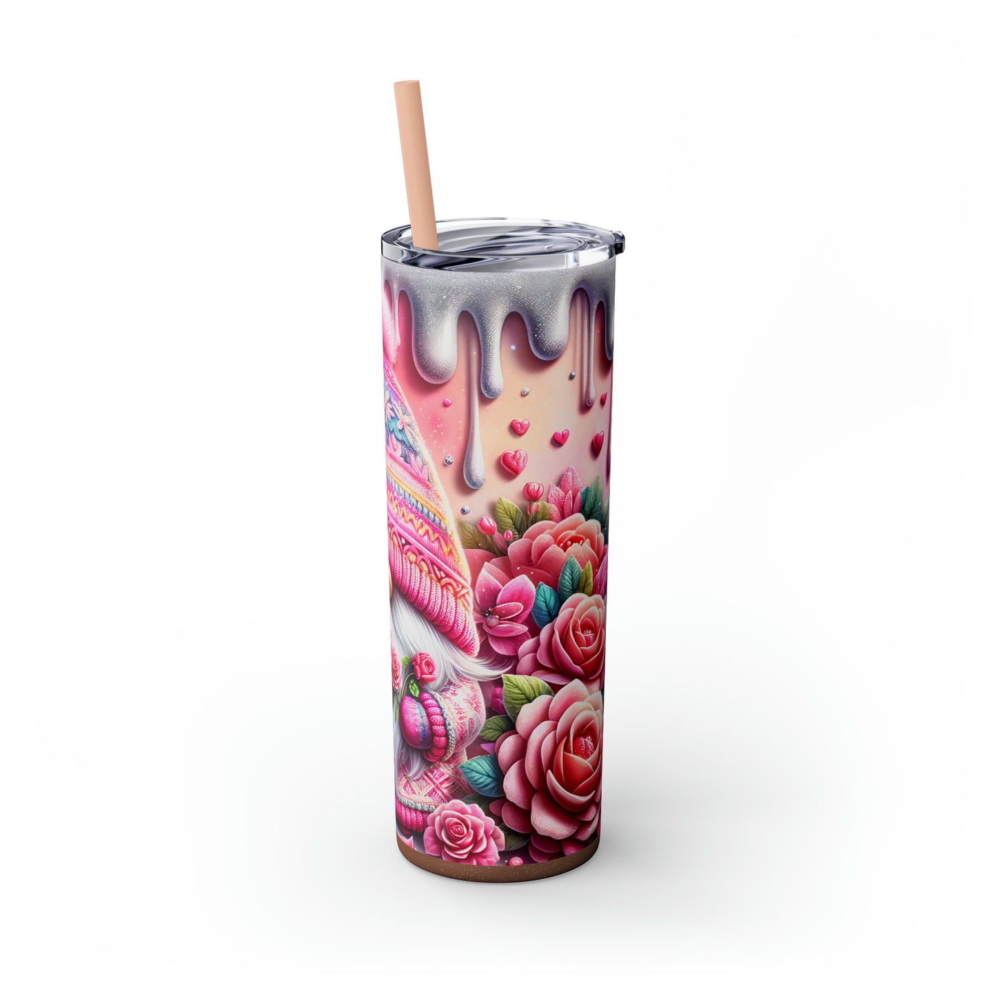 Valentines Gnome Skinny Tumbler with Straw, 20oz