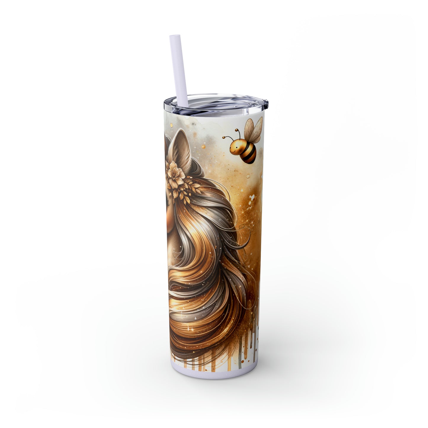 Golden Unicorn Skinny Tumbler with Straw, 20oz