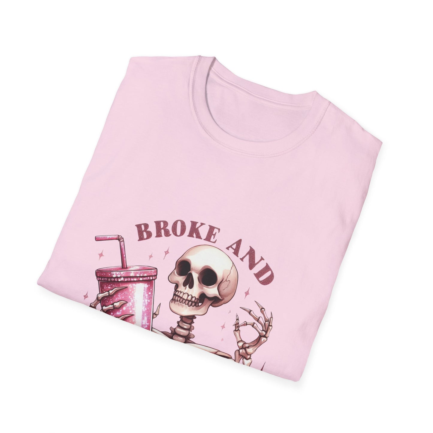 Broke and Boujie Skeleton Unisex Softstyle T-Shirt - Moon & Starr Handcrafted Jewelry && More!