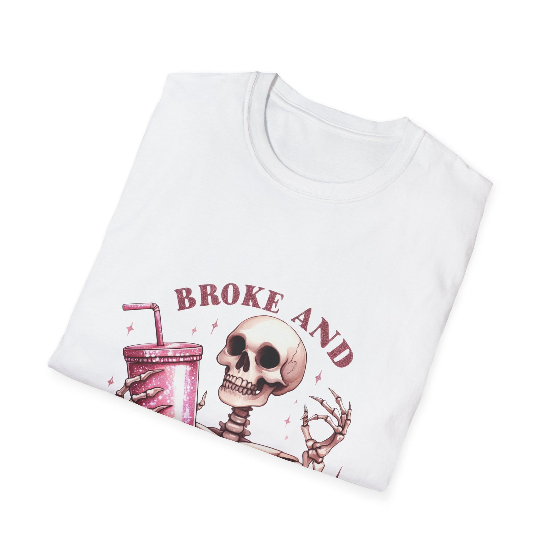 Broke and Boujie Skeleton Unisex Softstyle T-Shirt - Moon & Starr Handcrafted Jewelry && More!