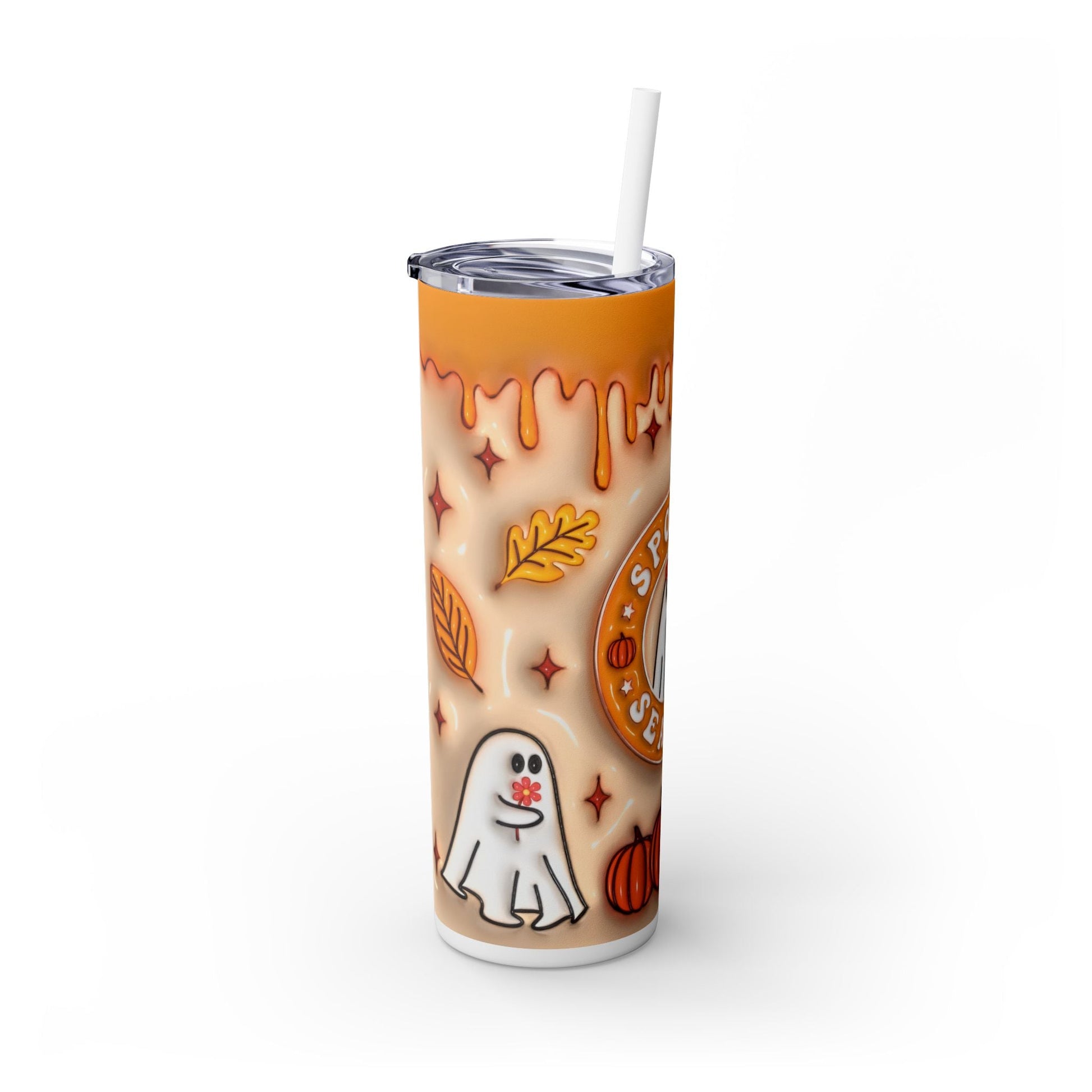 20oz Skinny Tumbler - Spooky Season Ghosts and Pumpkins Design - Moon & Starr Handcrafted LLC