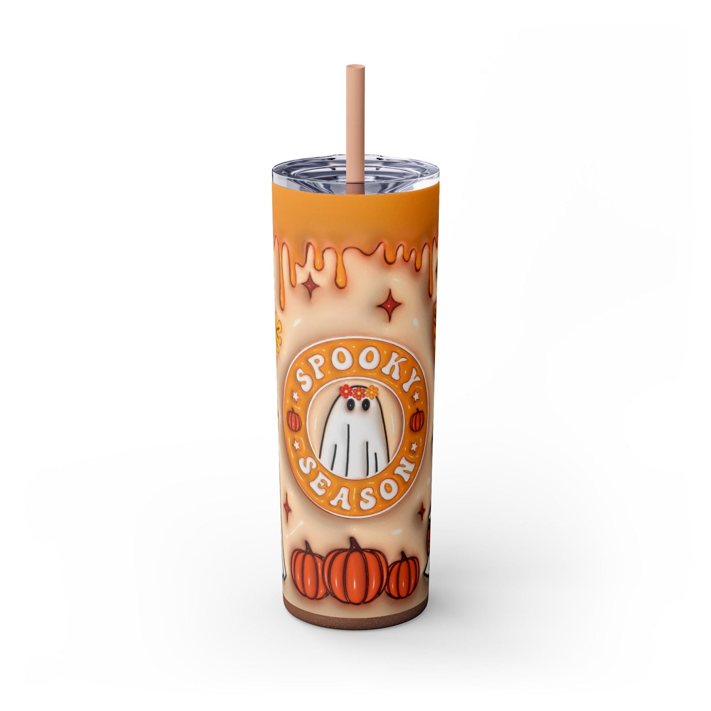 20oz Skinny Tumbler - Spooky Season Ghosts and Pumpkins Design - Moon & Starr Handcrafted LLC