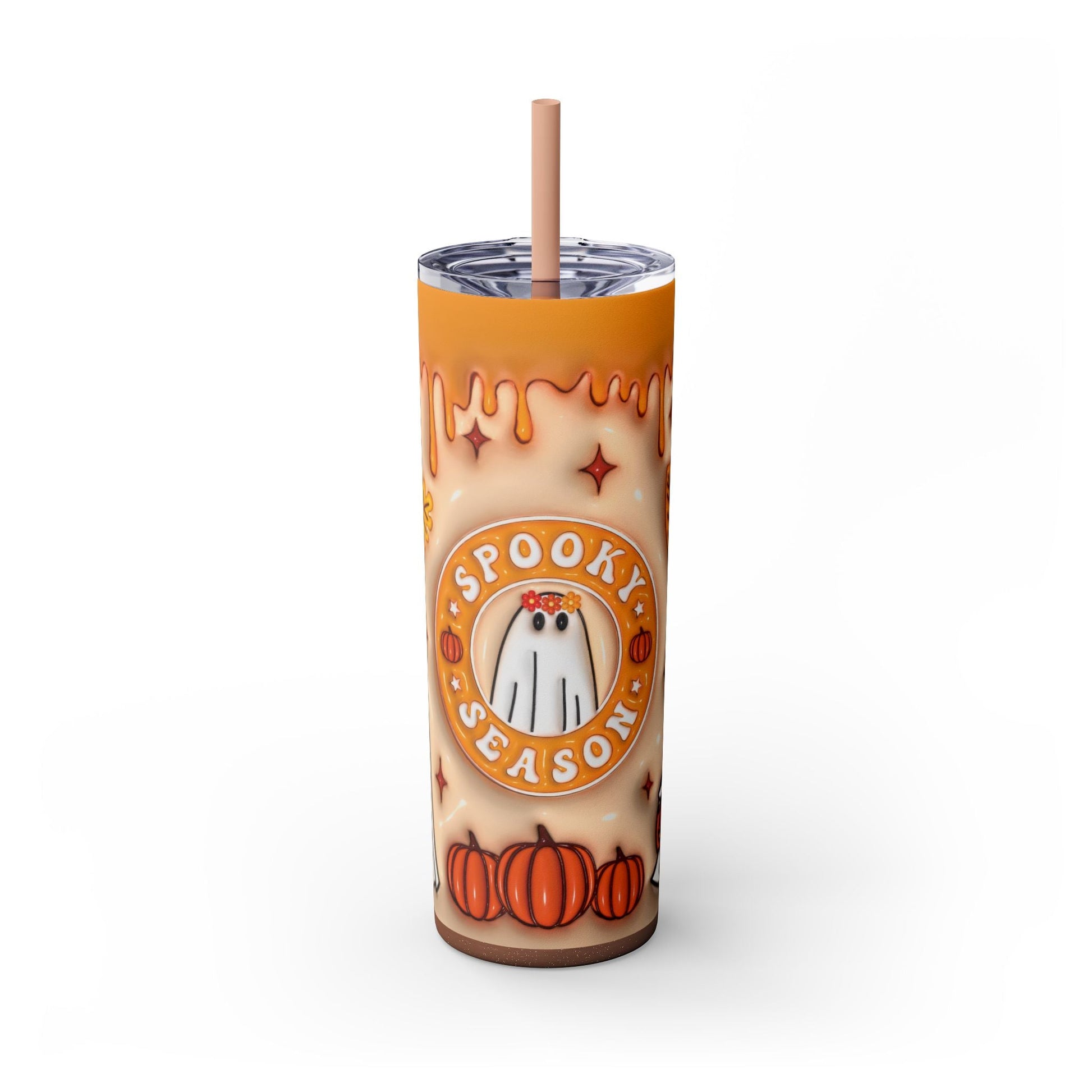 20oz Skinny Tumbler - Spooky Season Ghosts and Pumpkins Design - Moon & Starr Handcrafted LLC