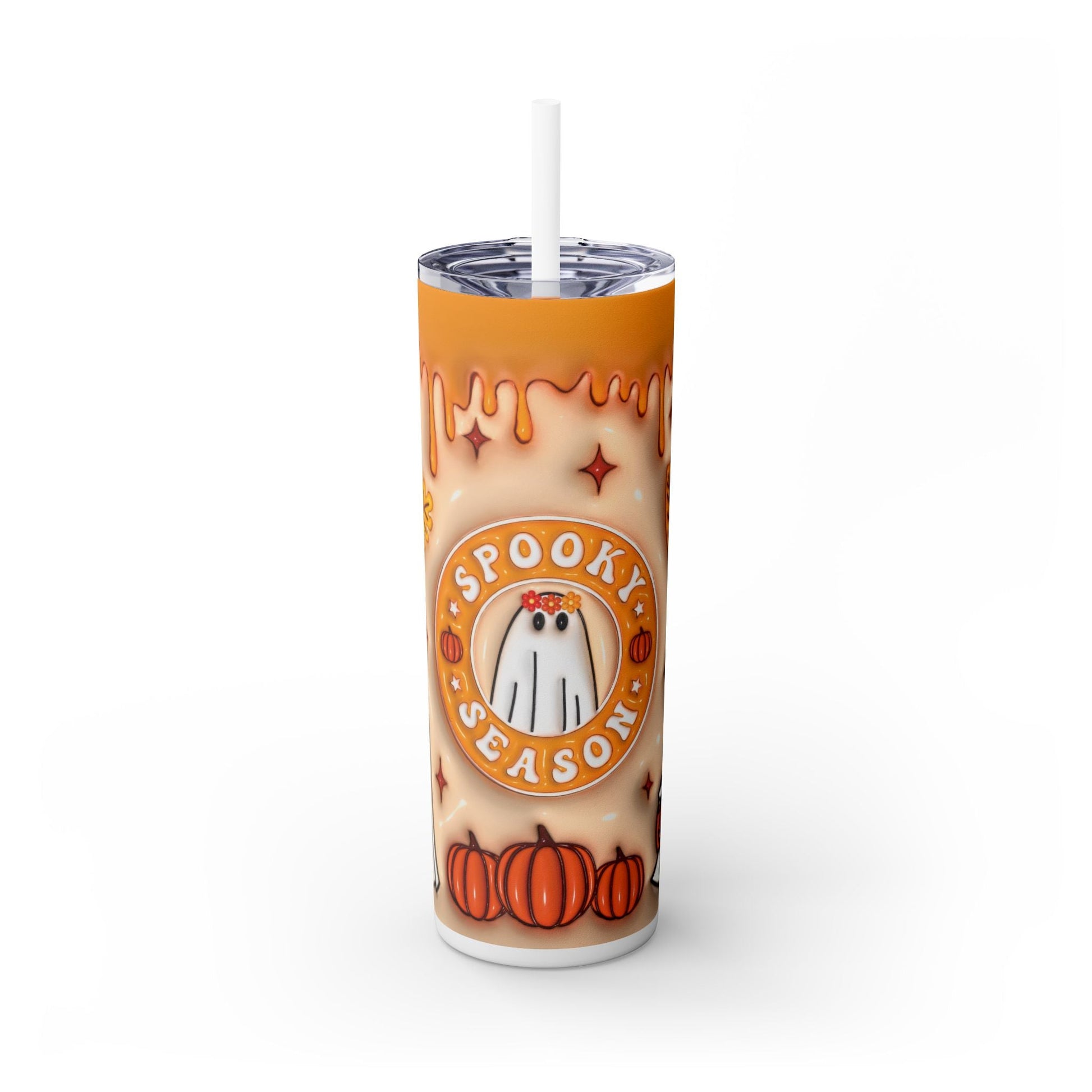 20oz Skinny Tumbler - Spooky Season Ghosts and Pumpkins Design - Moon & Starr Handcrafted LLC