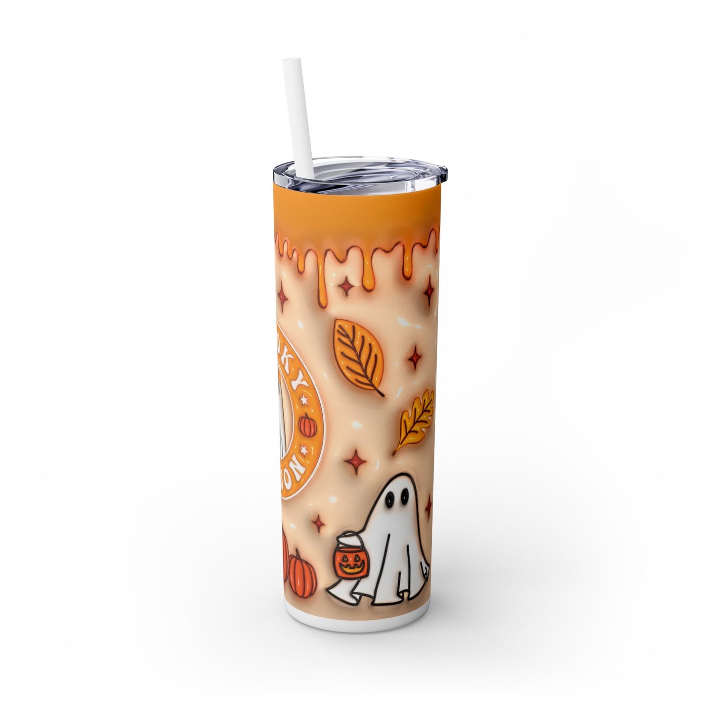 20oz Skinny Tumbler - Spooky Season Ghosts and Pumpkins Design - Moon & Starr Handcrafted LLC