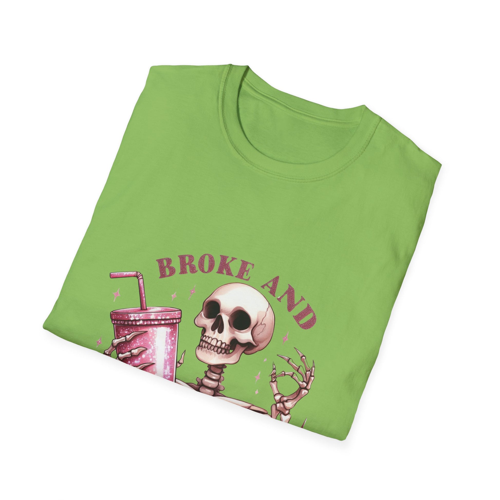 Broke and Boujie Skeleton Unisex Softstyle T-Shirt - Moon & Starr Handcrafted Jewelry && More!