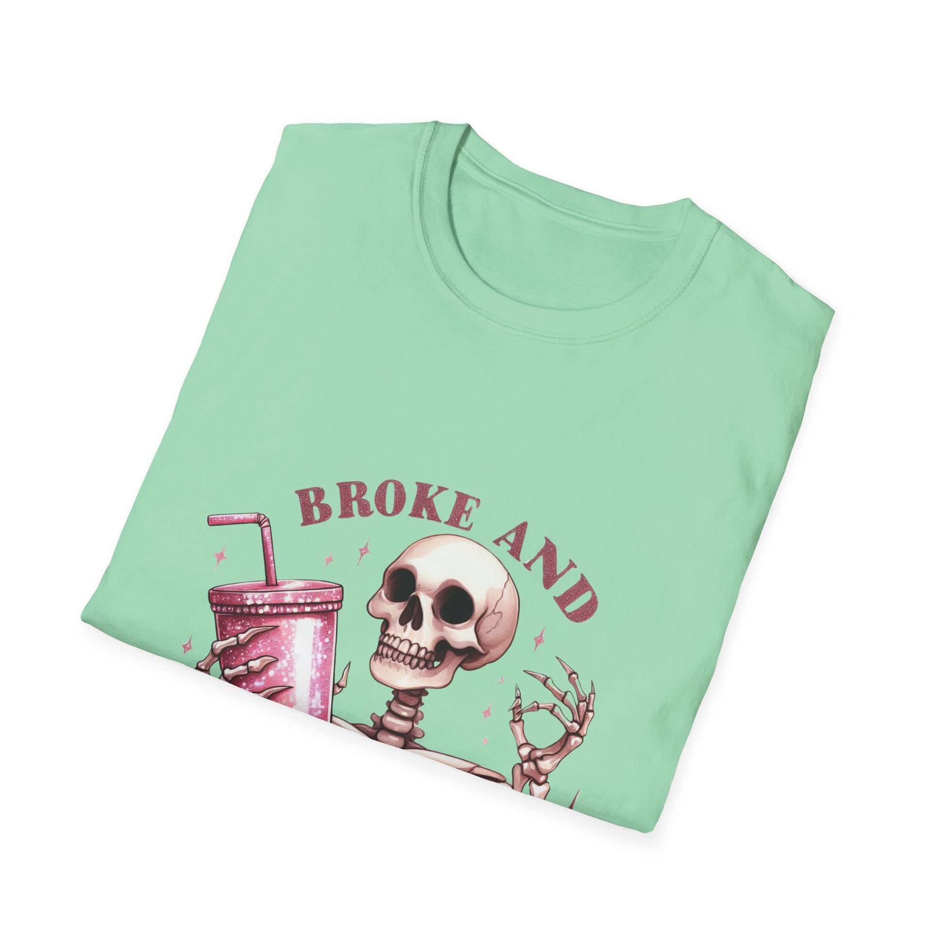 Broke and Boujie Skeleton Unisex Softstyle T-Shirt - Moon & Starr Handcrafted Jewelry && More!